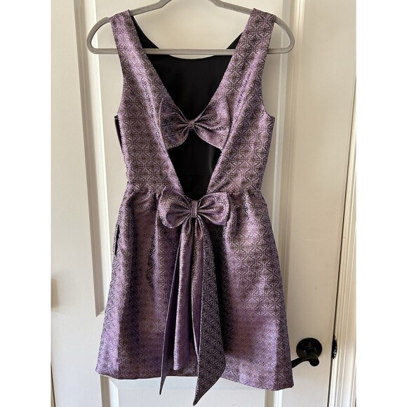 Wendy Bird Erin Fetherston Size 4 Sleeveless Purple Gold Cut Out Bow Dress - Picture 8 of 14